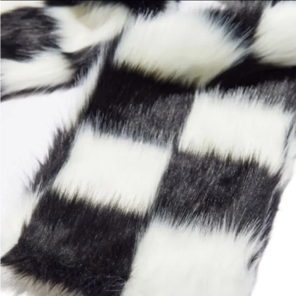 NEW UO Urban Outfitters Ace Long Black White Checked Fur Scarf